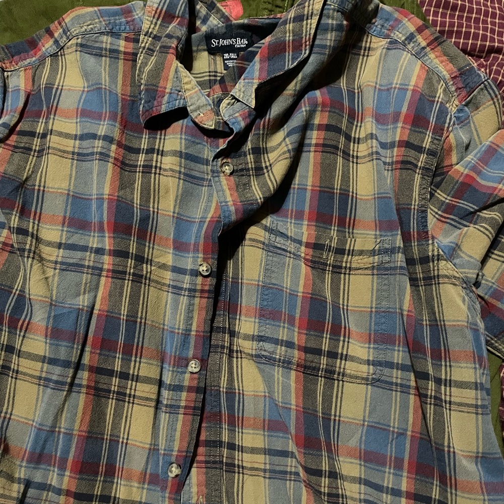St. John's Bay Men's Casual Plaid Shirt - Blue and Tan